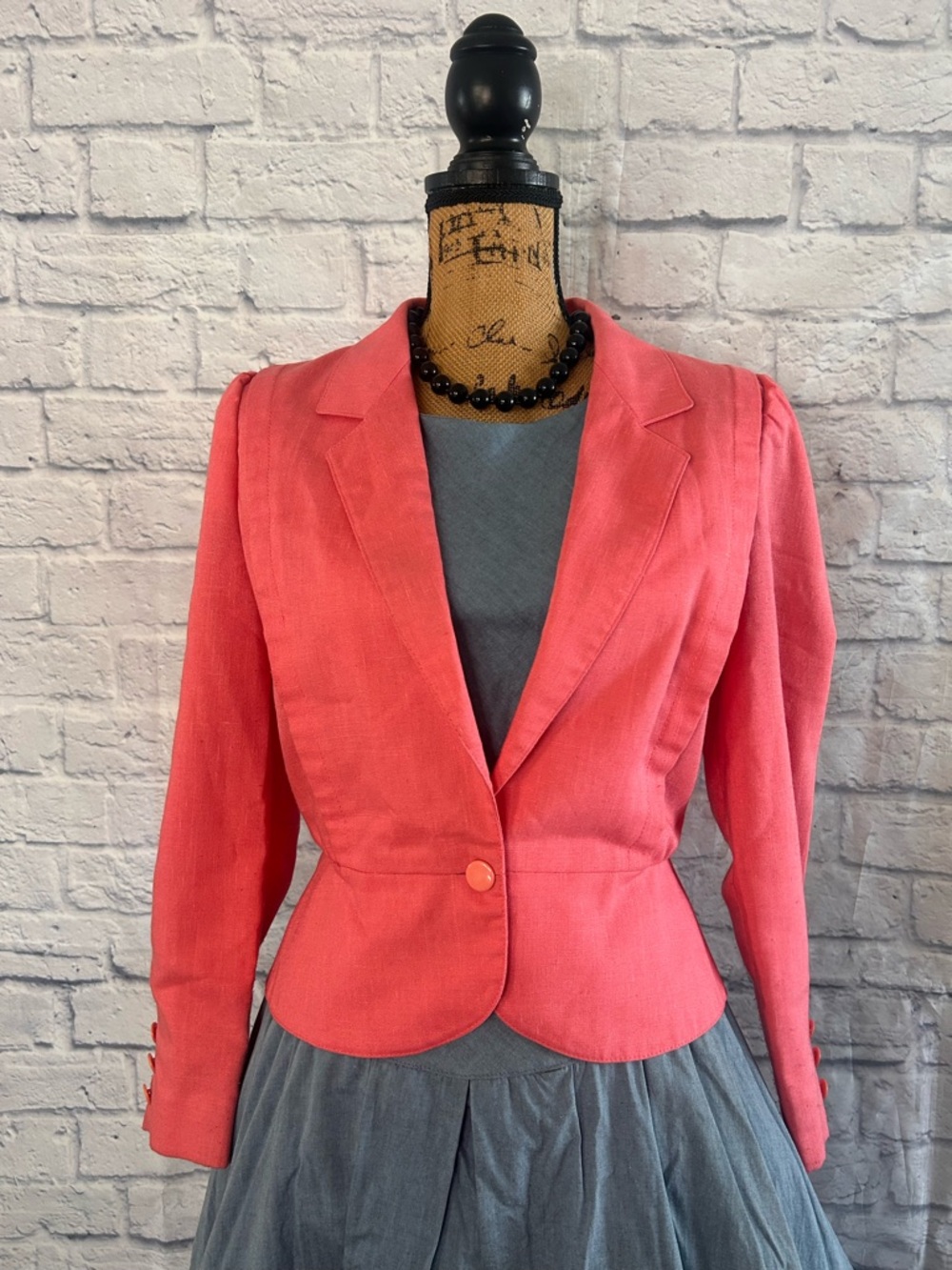 Vintage 1960s Blazer Single-Button Tailored Coral Pink Cropped 60s Classic - Picture 3 of 12